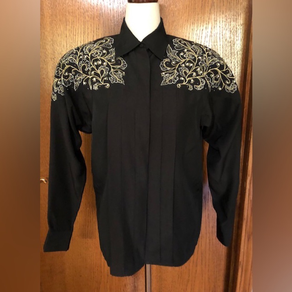 VINTAGE PANTSUIT: Jarrod's Embroidered Black Pantsuit  in Rhinestones & Gold
